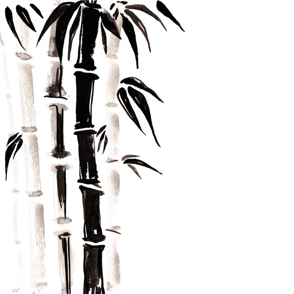 Bamboo in Chinese style. Watercolor hand painting illustration.