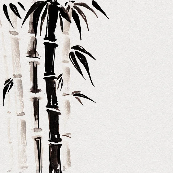 Bamboo in Chinese style. Watercolor hand painting illustration.