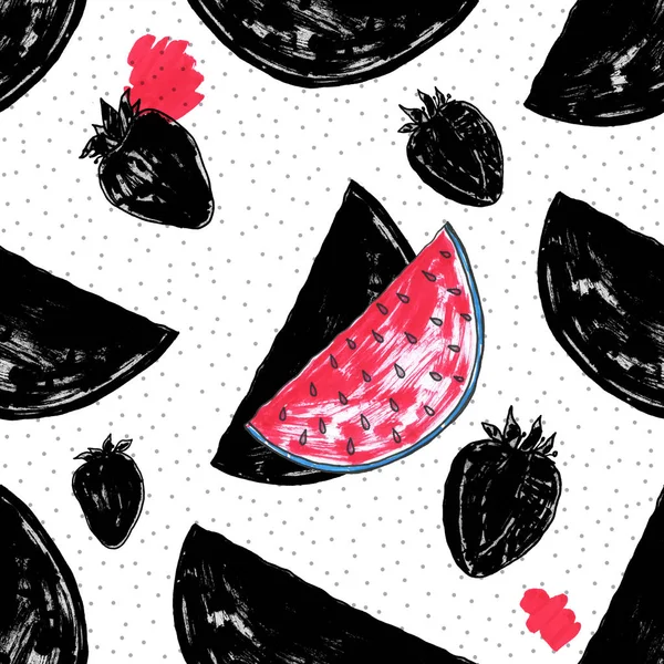 Watermeloen slices. Naadloze patroon. Zomer verse achtergrond — Stockfoto