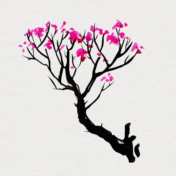 Sakura tree in Japanese style. Watercolor hand painting illustration — Stock Photo, Image