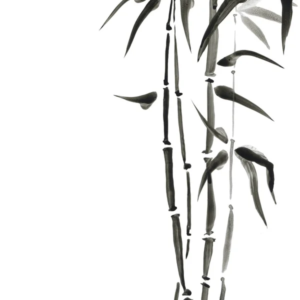 Bambu Japon tarzı. Suluboya el boyama çizim — Stok fotoğraf