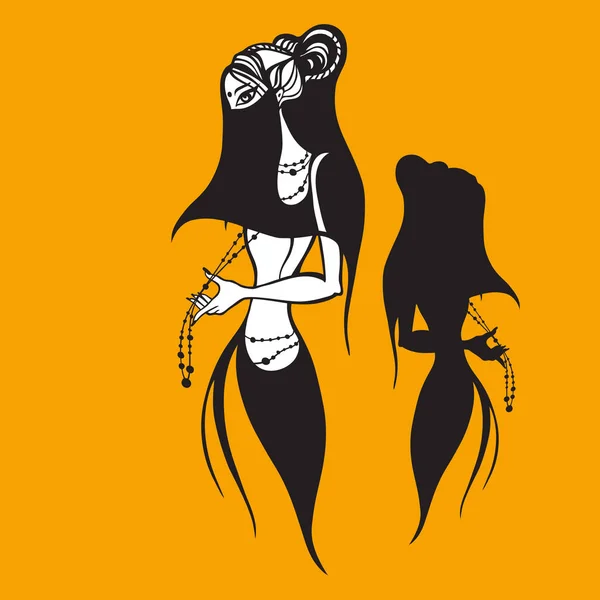 Est femeie Silhouette. Ilustrație vectorială desenată manual — Vector de stoc