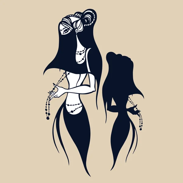 Femme de l'Est Silhouette. Illustration vectorielle dessinée à la main — Image vectorielle