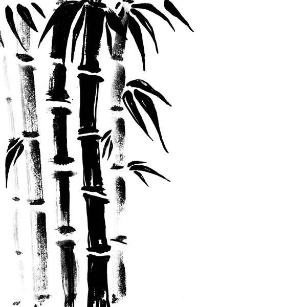 日本风格的竹子。水彩手绘插画 — 图库照片