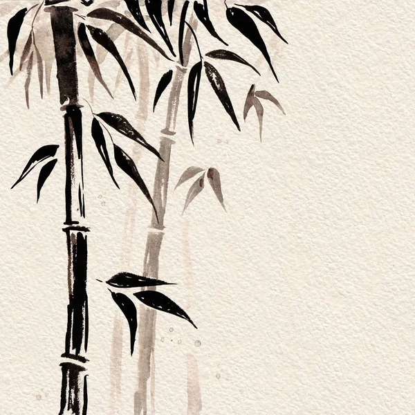 Bamboo in Japanese style. Watercolor hand painting illustration — Stock Photo, Image