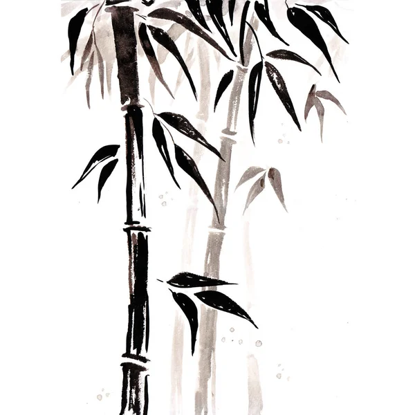 Bambu i japansk stil. Akvarell hand målning illustration — Stockfoto