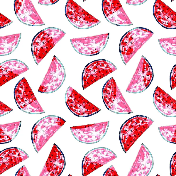 Vattenmelon skivor. Seamless mönster. Sommar fräsch bakgrund — Stockfoto