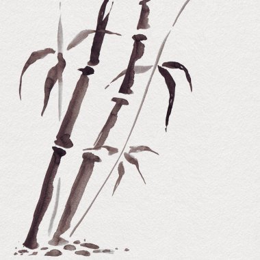 Bambu Japon tarzı. Suluboya el boyama çizim
