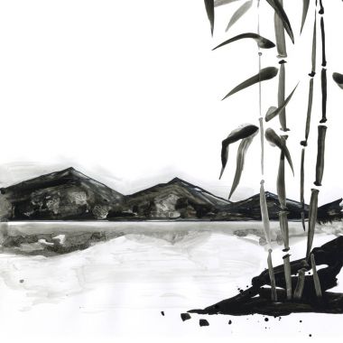 Bambu Japon tarzı. Suluboya el boyama çizim