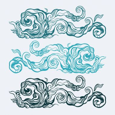 Okyanus dalgaları hazır, elle çizilmiş illüstrasyon