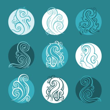 Okyanus dalgaları hazır, elle çizilmiş illüstrasyon