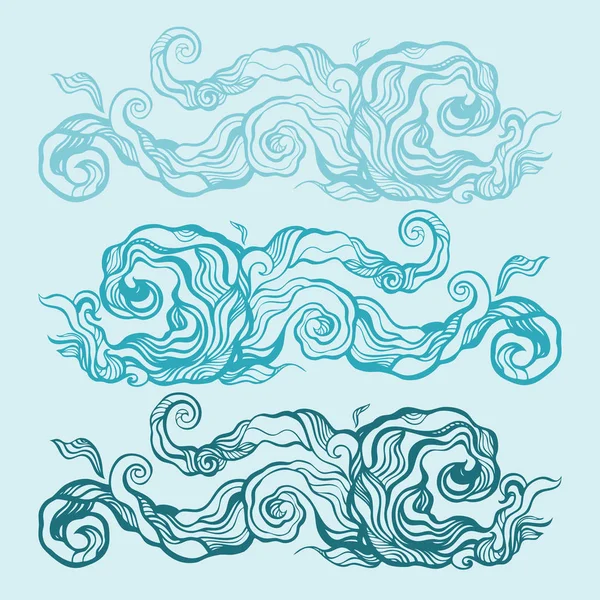 Ocean waves set, Hand drawn illustration — Stock Vector