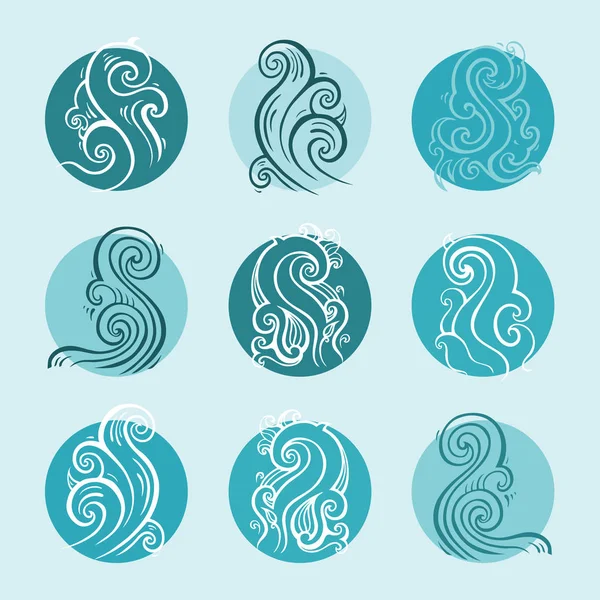 Ocean bølger sæt, Håndtegnet illustration – Stock-vektor