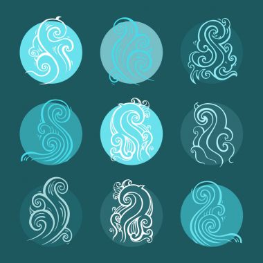 Okyanus dalgaları hazır, elle çizilmiş illüstrasyon