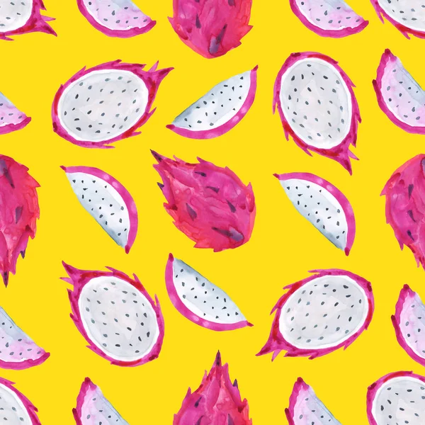 Pitaya. Візерунок тропічних екзотичних фруктів. Акварель безшовного фону — стокове фото