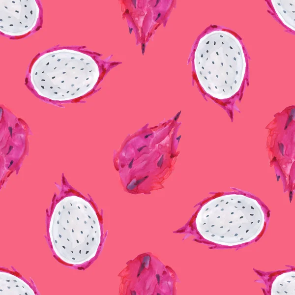 Pitaya. Patrón tropical de frutas exóticas. Acuarela Fondo sin costuras —  Fotos de Stock