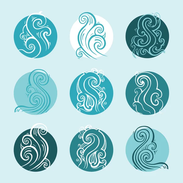 Ocean waves set, Hand drawn illustration — Stock Vector