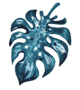 Tropikal palmiye yaprakları, suluboya resim