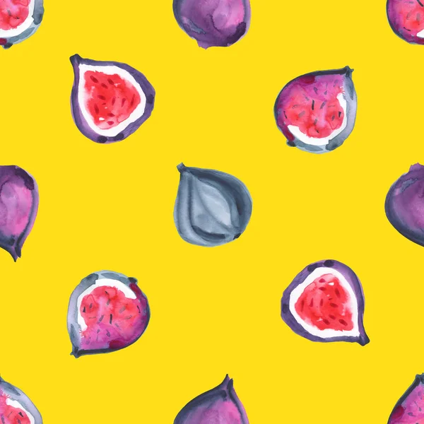 イチジク。エキゾチックなフルーツの熱帯パターン。水彩のシームレス背景 — ストック写真