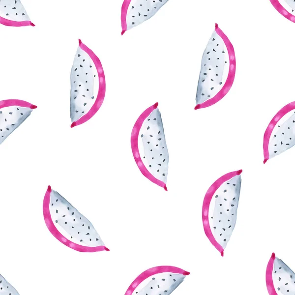 Pitaya. Τροπικό μοτίβο των εξωτικών φρούτων. Ακουαρέλα απρόσκοπτη υπόβαθρο — Φωτογραφία Αρχείου