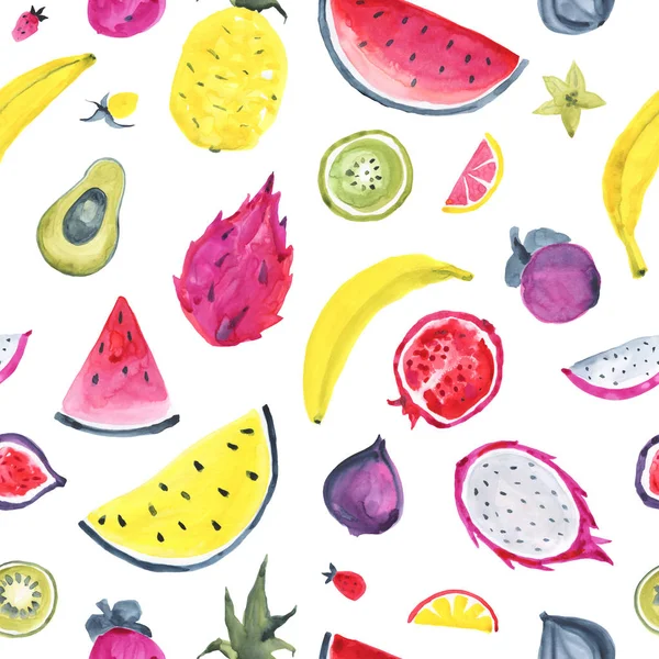 Tropische patroon van exotisch fruit. Abstracte naadloze achtergrond — Stockfoto