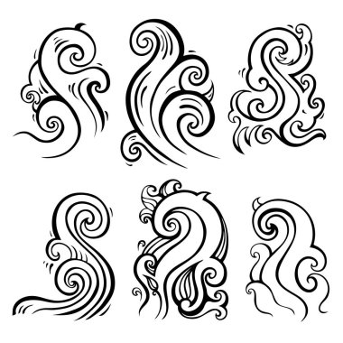 Okyanus dalgaları hazır, elle çizilmiş illüstrasyon