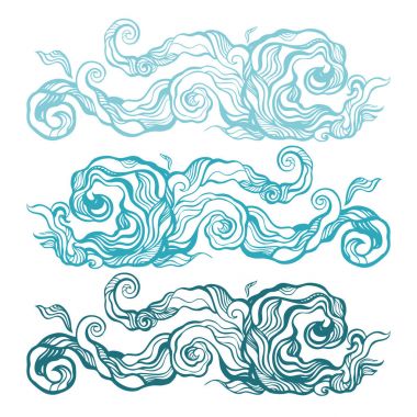 Okyanus dalgaları hazır, elle çizilmiş illüstrasyon