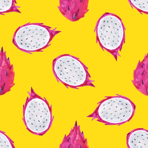 Pitaya. Patrón tropical de frutas exóticas. Acuarela Fondo sin costuras — Foto de Stock