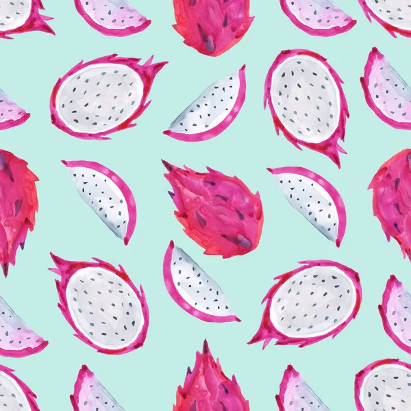 Pitaya. Τροπικό μοτίβο των εξωτικών φρούτων. Ακουαρέλα απρόσκοπτη υπόβαθρο — Φωτογραφία Αρχείου