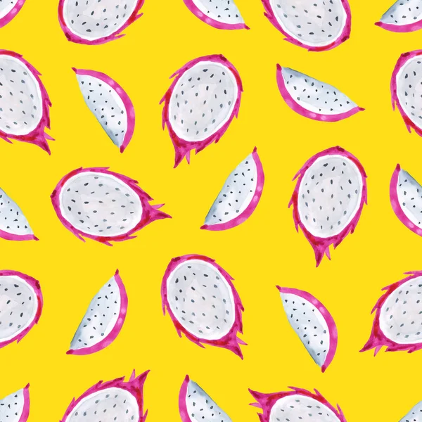 Pitaya. Patrón tropical de frutas exóticas. Acuarela Fondo sin costuras — Foto de Stock