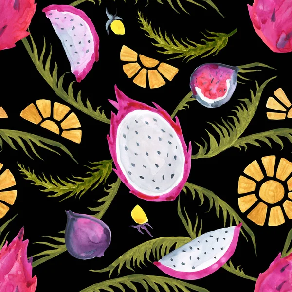 Tropická vzorek exotického ovoce. Abstraktní bezešvé pozadí — Stock fotografie