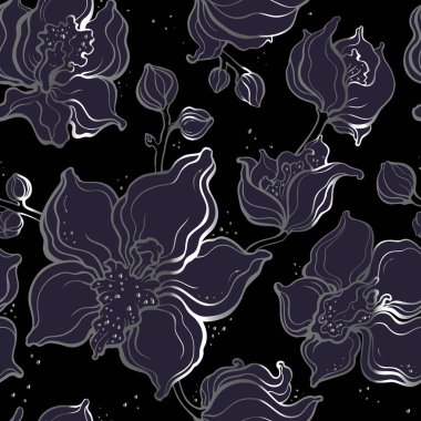 Orkide çiçek desenle. Elle çizilmiş şekil. Sorunsuz arka plan