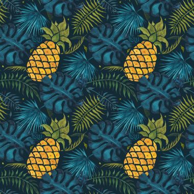 Ananas arka plan. Sulu Boya Dikişsiz desen.