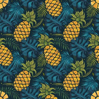 Ananas arka plan. Sulu Boya Dikişsiz desen.