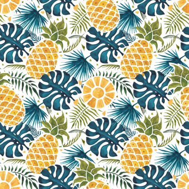 Ananas arka plan. Sulu Boya Dikişsiz desen.