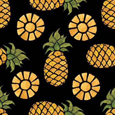 Ananas arka plan. Sulu Boya Dikişsiz desen.