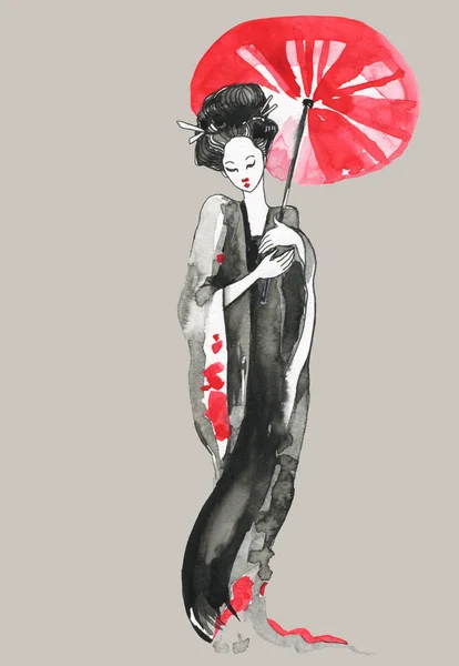 Geisha. Donna in abiti tradizionali. Stile giapponese — Foto Stock