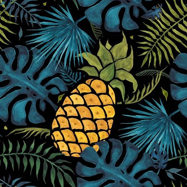 パイナップルの背景。水彩のシームレス パターン. — ストック写真