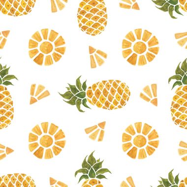Ananas arka plan. Sulu Boya Dikişsiz desen.