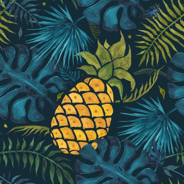 Ananas arka plan. Sulu Boya Dikişsiz desen.
