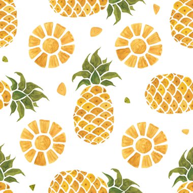 Ananas arka plan. Sulu Boya Dikişsiz desen.