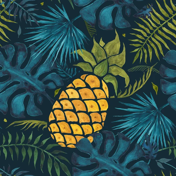 パイナップルの背景。水彩のシームレス パターン. — ストック写真