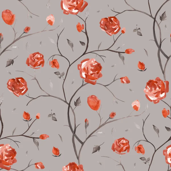 手工绘制的玫瑰无缝图案 — 图库照片