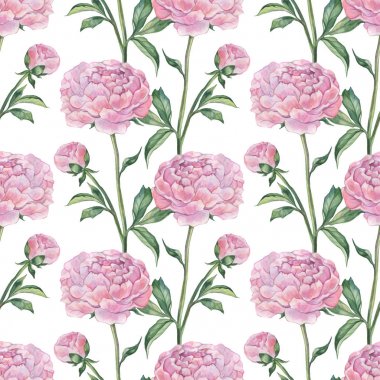 El Peonies çizilmiş Dikişsiz desen