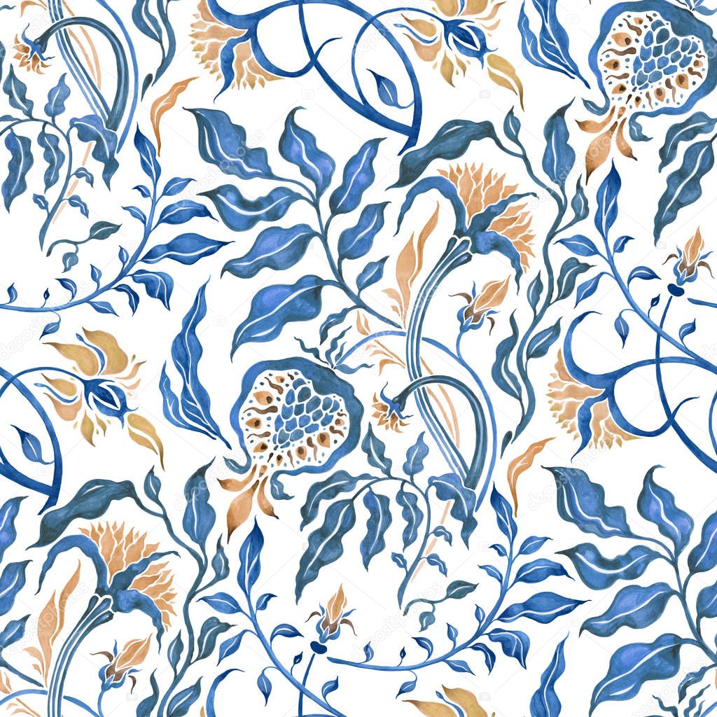 Hand Drawn seamless pattern of Abstract Flowers