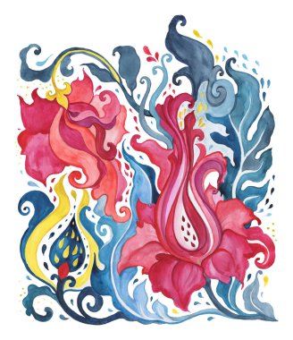Paisley. Etnik süsleme. Suluboya el illüstrasyon boyalı