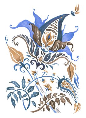 Suluboya el çekilmiş soyut çiçek