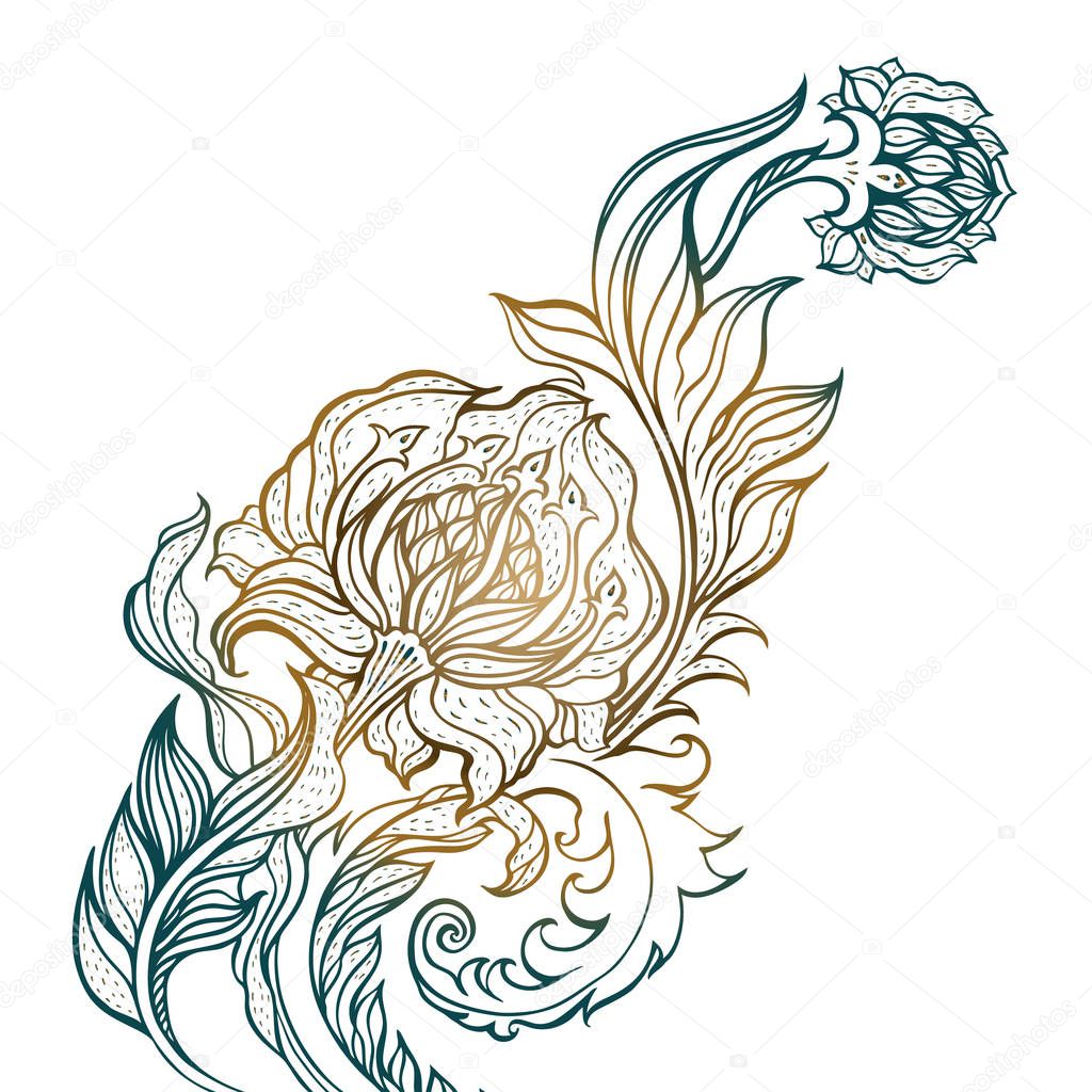 Abstract Flower. Vector Hand Drawn illustration, isolated