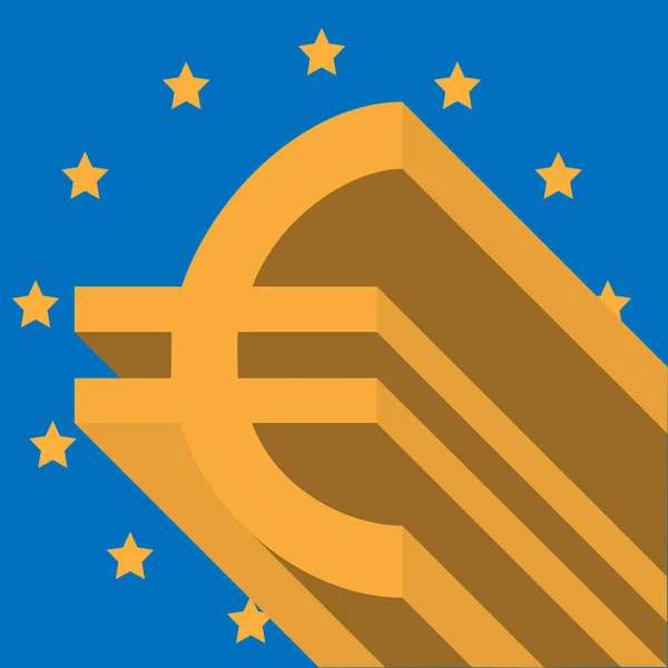 Gold-Euro-Symbol auf dem Hintergrund mit Flagge der Europäischen Union — Stockvektor