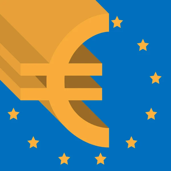 Euro abstracte pictogram op de vlag van de Europese Unie op achtergrond — Stockvector